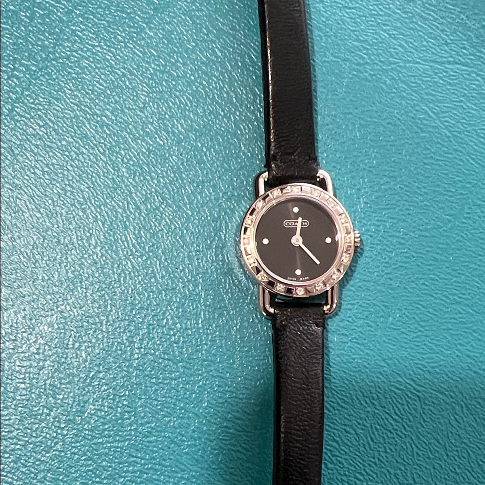 Vintage Coach Women’s Bridle Diamond Stainless Steel Watch-Black Leather Band